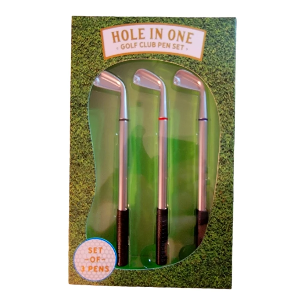 Hole In One‎ Golf Club Pen Set Mens OS Silver New 3-Piece Novelty Desk Accessory